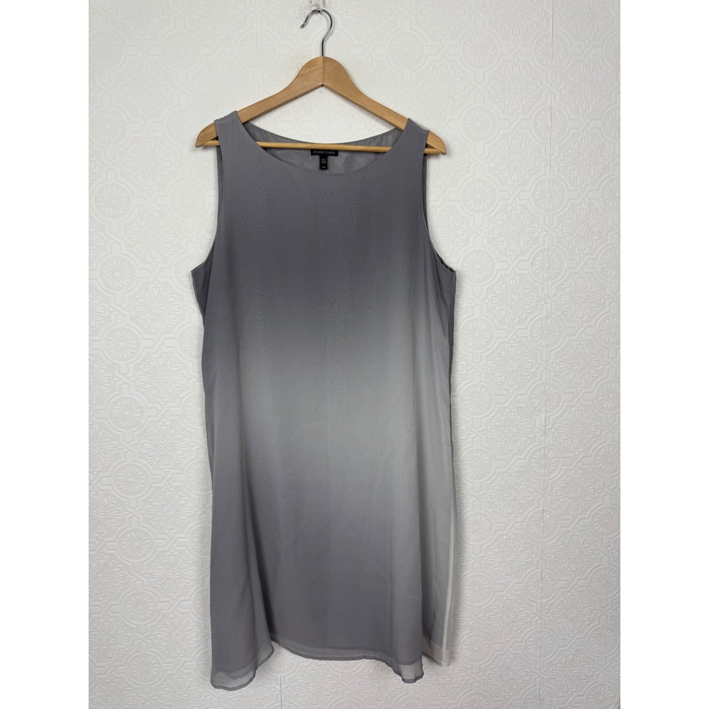 Eileen Fisher Grey Ombre 100% Silk Sleeveless Shift Dress Large L S19WSH